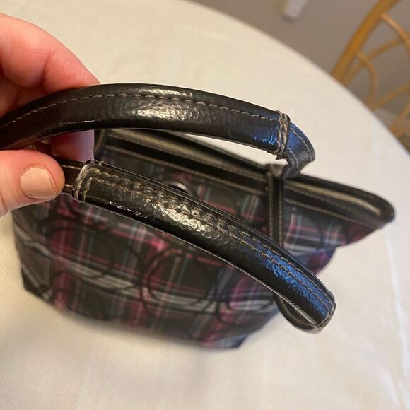Coach Tartan plaid  tote bag logo glitter leather and canvas designer - Picture 14 of 16